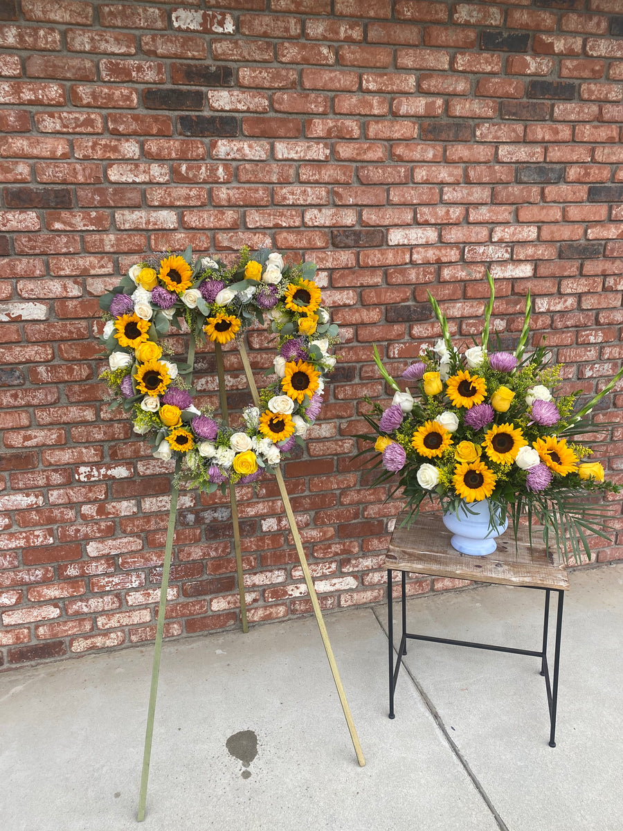 Heart Wreath in Sunflowers in Walpole MA - Flowers & More Design Studios